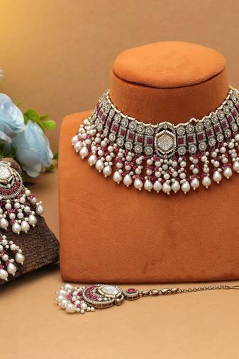 Rani color choker kundan necklace set