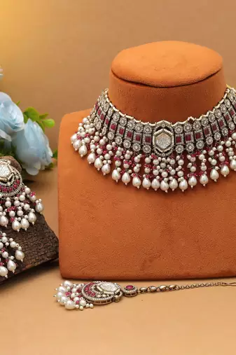 Rani color choker kundan necklace set