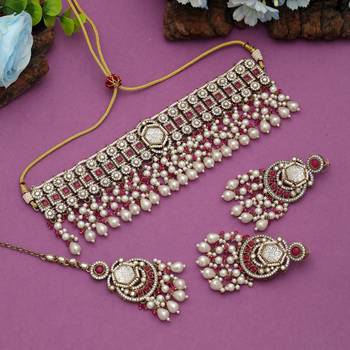 Rani color choker kundan necklace set 2