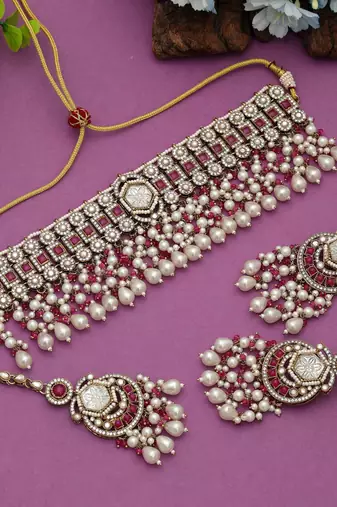 Rani color choker kundan necklace set