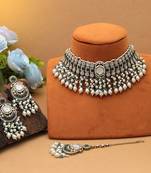 Turquoise blue color choker kundan necklace set
