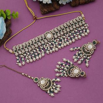 Turquoise blue color choker kundan necklace set 2
