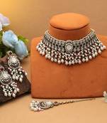 Rani & green color choker kundan necklace set