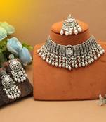 Pista green & white color choker kundan necklace set