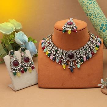 Multi color kundan necklace set 1