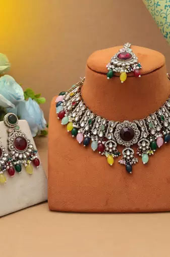Multi color kundan necklace set