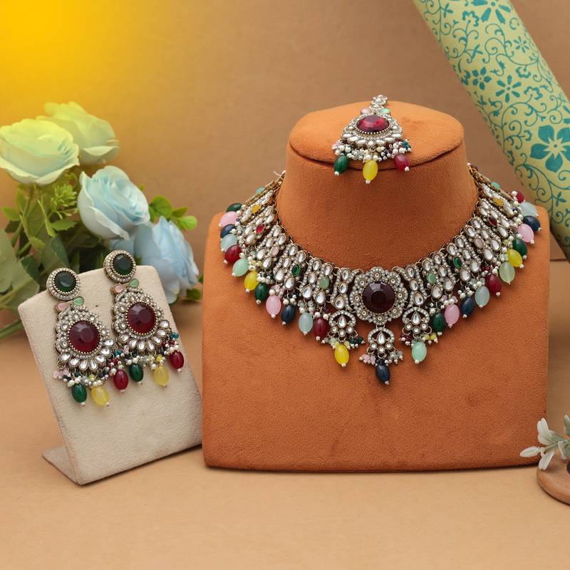 Multi color kundan necklace set