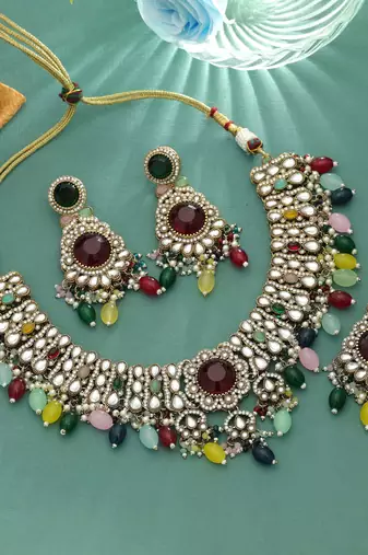 Multi color kundan necklace set