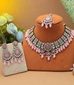 Pink color kundan necklace set