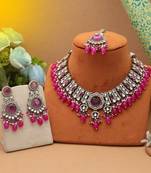 Rani color kundan necklace set