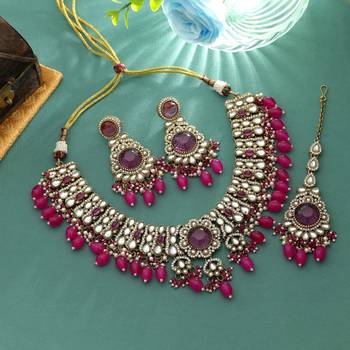 Rani color kundan necklace set 2