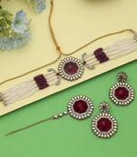 wine color choker kundan necklace set