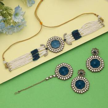 Blue color choker kundan necklace set 1