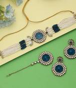 Blue color choker kundan necklace set