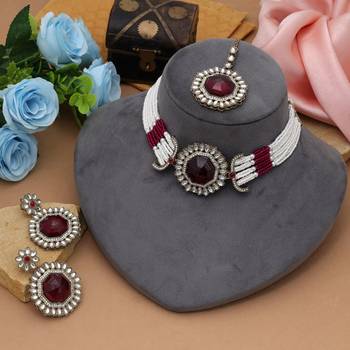 Red color choker kundan necklace set 2