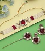Maroon color choker kundan necklace set