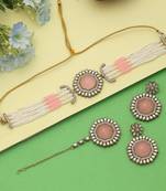 Pink color choker kundan necklace set