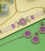 Light purple color choker kundan necklace set