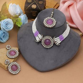 Light purple color choker kundan necklace set 2