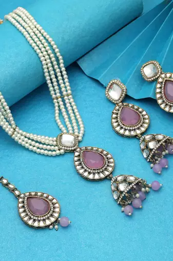 Light purple color kundan necklace set