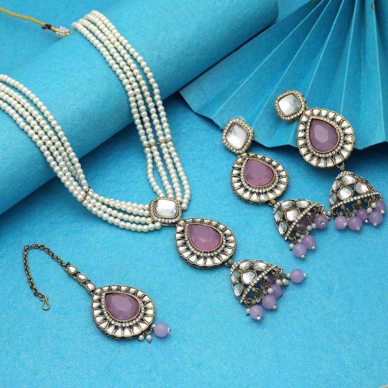 Light purple color kundan necklace set