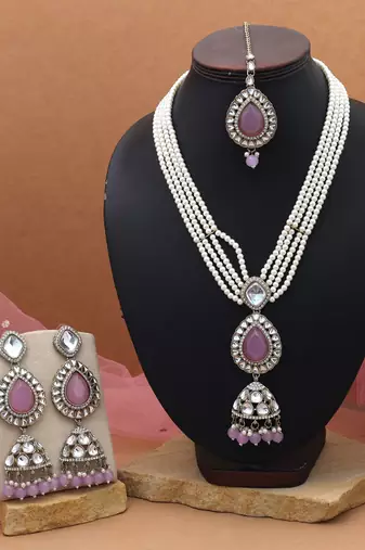 Light purple color kundan necklace set