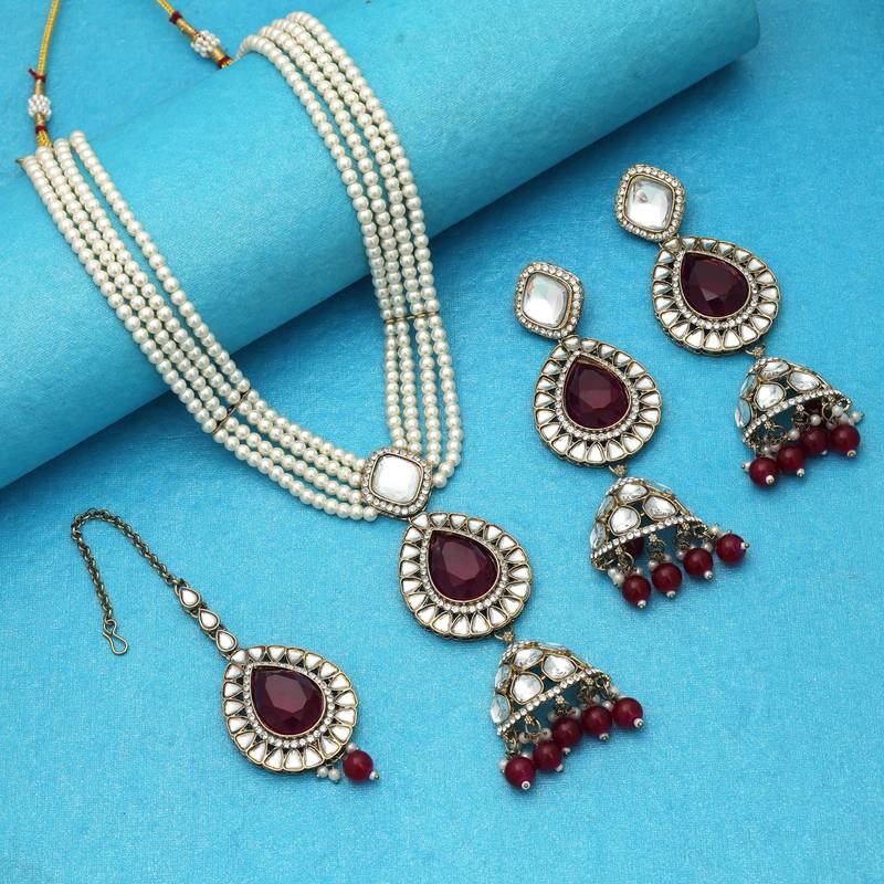 Red color kundan necklace set