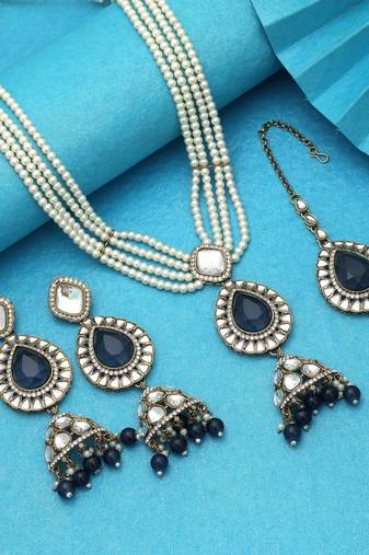 Blue color kundan necklace set