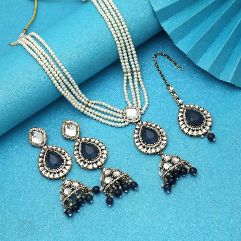 Blue color kundan necklace set