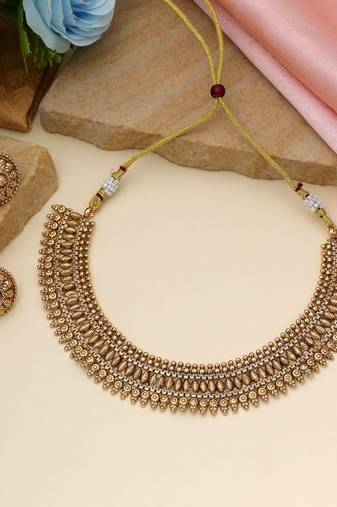 Gold color matte gold necklace set