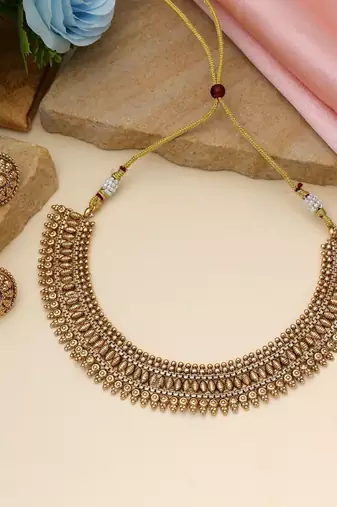 Gold color matte gold necklace set