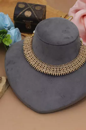 Gold color matte gold necklace set