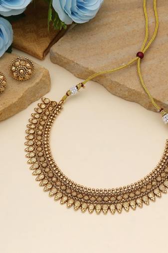 Gold color matte gold necklace set