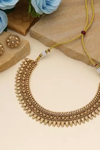 Gold color matte gold necklace set