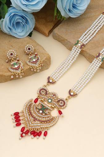 Red color rajputi jewellery rani haar