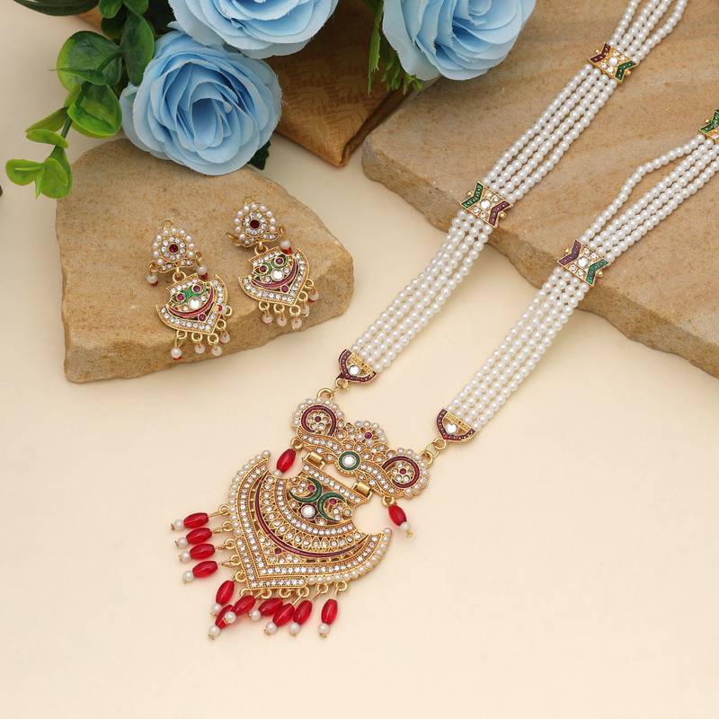 Red color rajputi jewellery rani haar