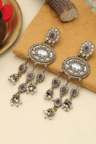 Purple color kundan earrings