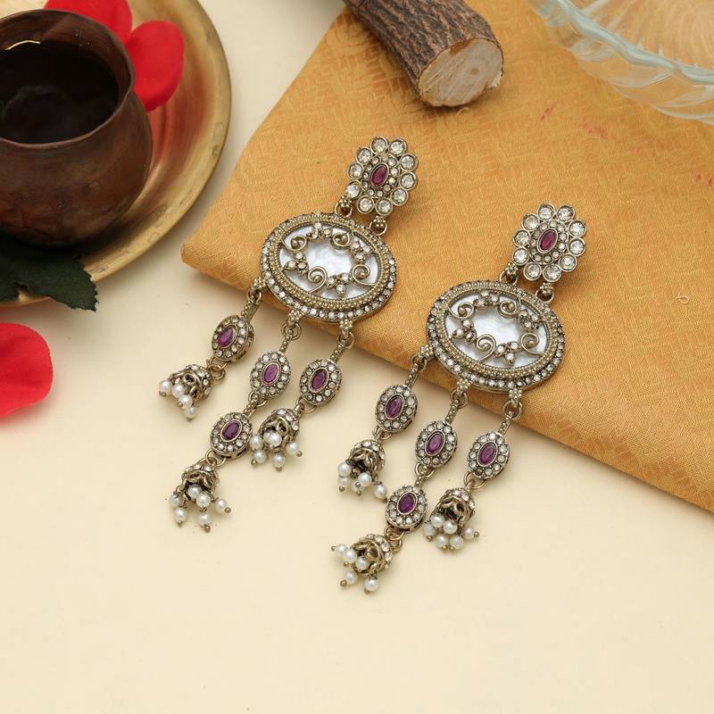 Purple color kundan earrings