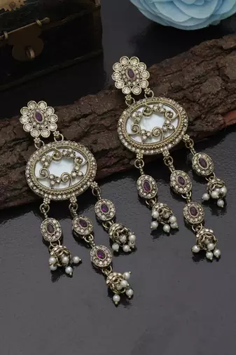 Purple color kundan earrings