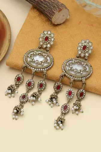 Maroon color kundan earrings