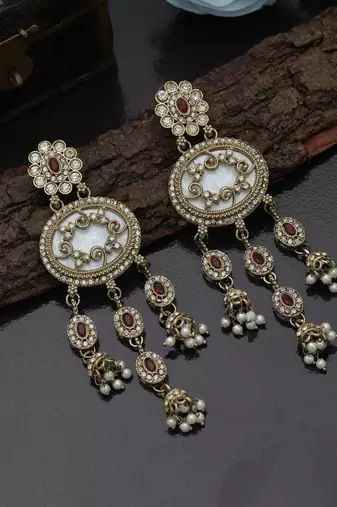 Maroon color kundan earrings