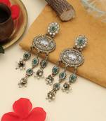 Green color kundan earrings