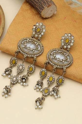 Yellow color kundan earrings