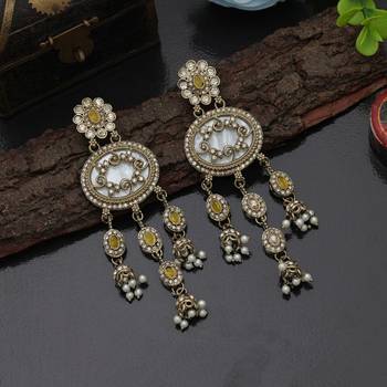 Yellow color kundan earrings 2