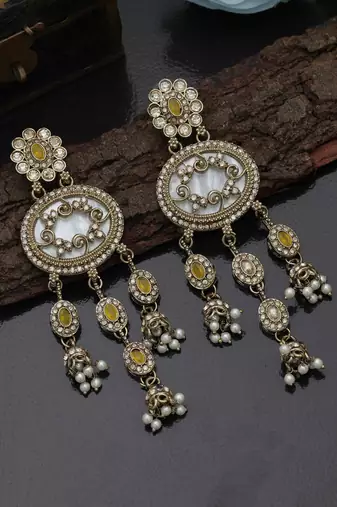 Yellow color kundan earrings