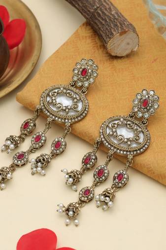 Rani color kundan earrings