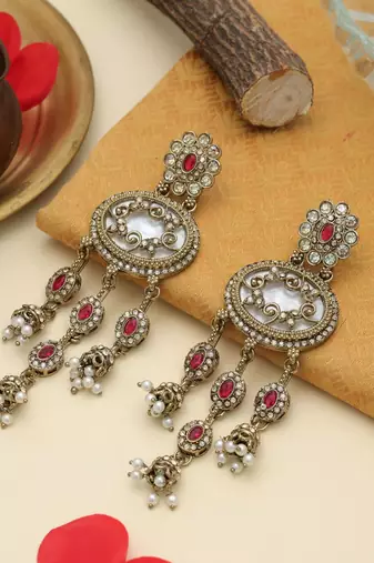 Rani color kundan earrings