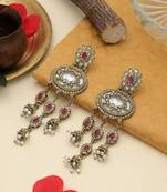 Rani color kundan earrings