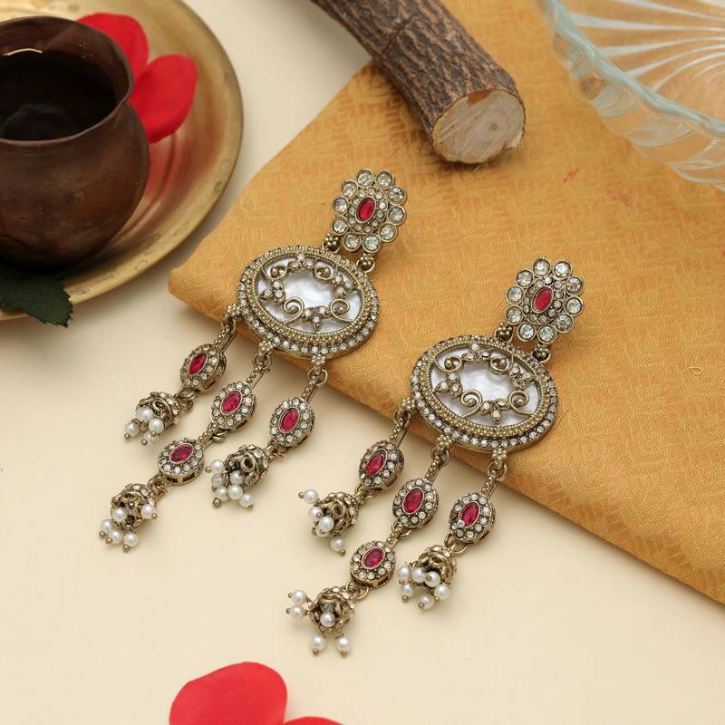 Rani color kundan earrings