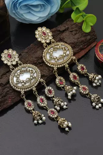 Rani color kundan earrings
